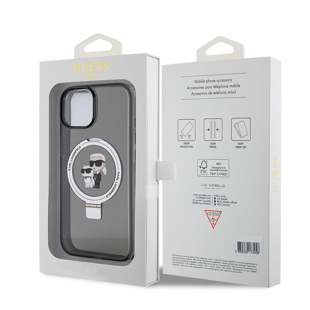 MagSafe futrola za Apple iPhone 15, Karl Lagerfeld, Ring Stand Karl & Choupette, Crna