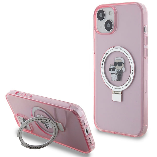 Futrola MagSafe za Apple iPhone 15, Karl Lagerfeld, Ring Stand Karl & Choupette, Roza