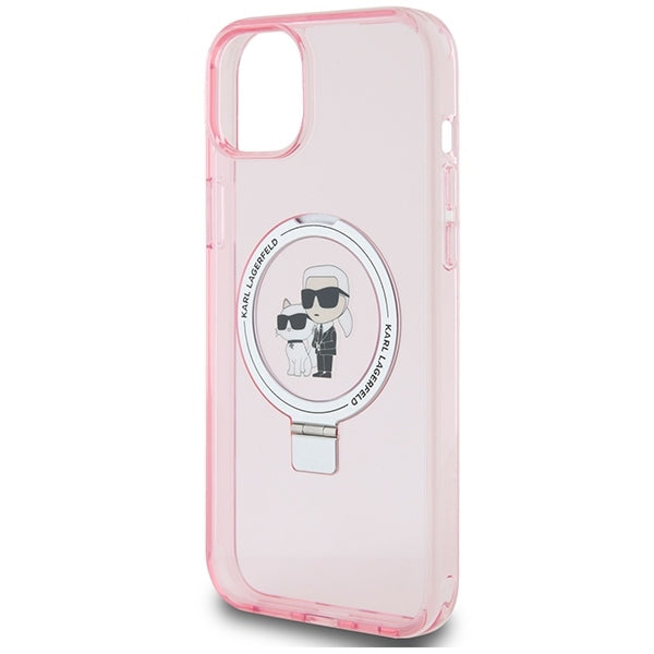 Futrola MagSafe za Apple iPhone 15, Karl Lagerfeld, Ring Stand Karl & Choupette, Roza