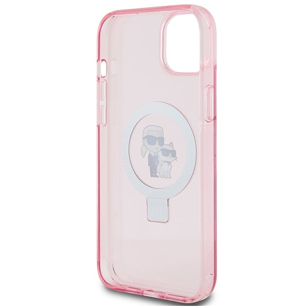 Futrola MagSafe za Apple iPhone 15, Karl Lagerfeld, Ring Stand Karl & Choupette, Roza