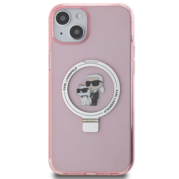Futrola MagSafe za Apple iPhone 15, Karl Lagerfeld, Ring Stand Karl & Choupette, Roza