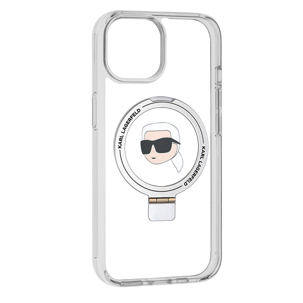 Futrola MagSafe za Apple iPhone 15, Karl Lagerfeld, Ring Stand Karl's Head, Bijela