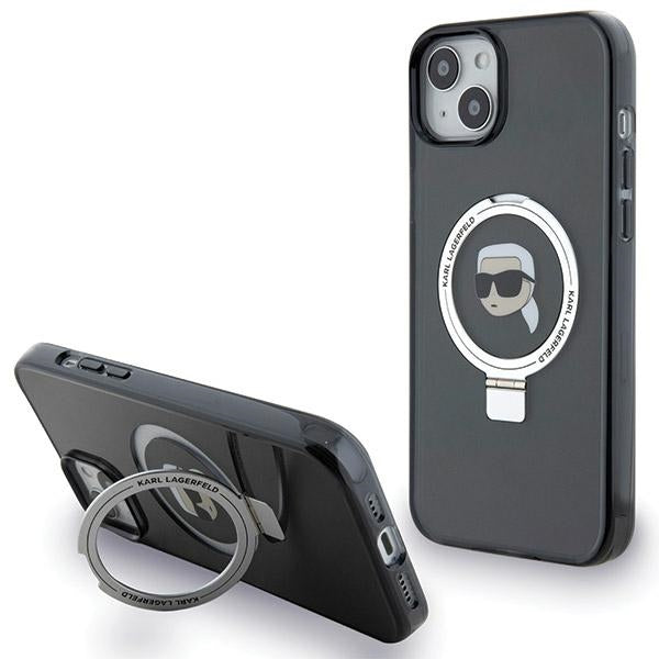 MagSafe futrola za Apple iPhone 15, Karl Lagerfeld, Ring Stand Karl's Head, Crna