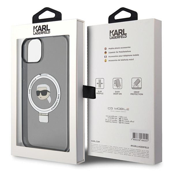 MagSafe futrola za Apple iPhone 15, Karl Lagerfeld, Ring Stand Karl's Head, Crna
