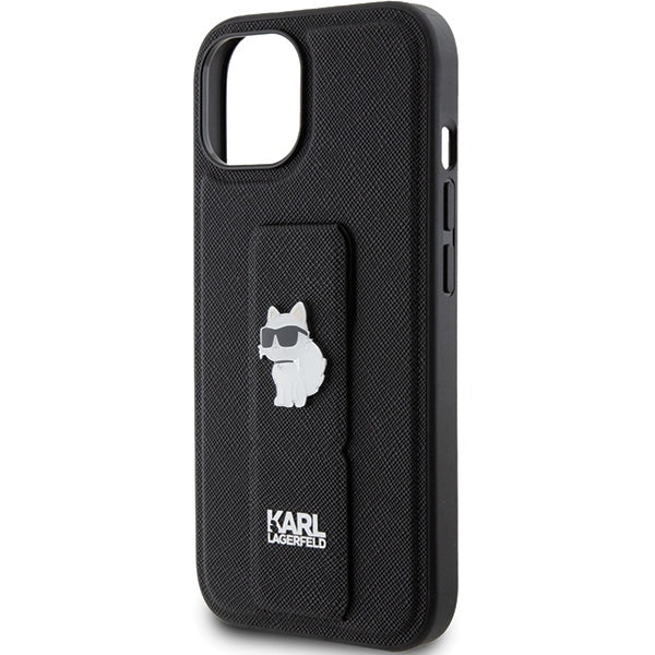 Futrola MagSafe za Apple iPhone 15, Karl Lagerfeld, Saffiano Gripstand Choupette, Crna