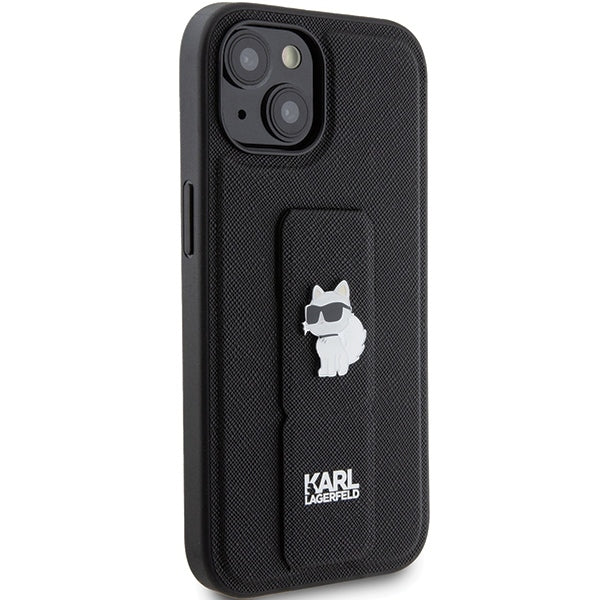 Futrola MagSafe za Apple iPhone 15, Karl Lagerfeld, Saffiano Gripstand Choupette, Crna