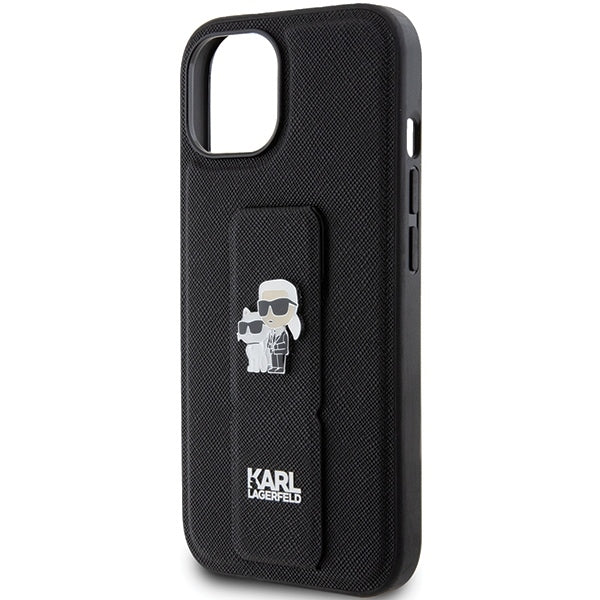 MagSafe futrola za Apple iPhone 15, Karl Lagerfeld, Saffiano Gripstand Karl & Choupette, Crna