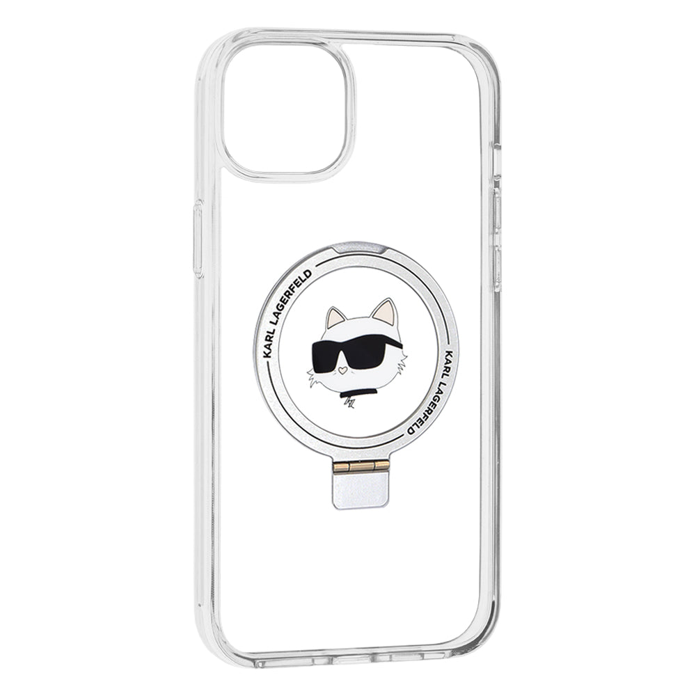 MagSafe futrola za Apple iPhone 15 Plus / 14 Plus, Karl Lagerfeld, Ring Stand Choupette's Head, Bijela