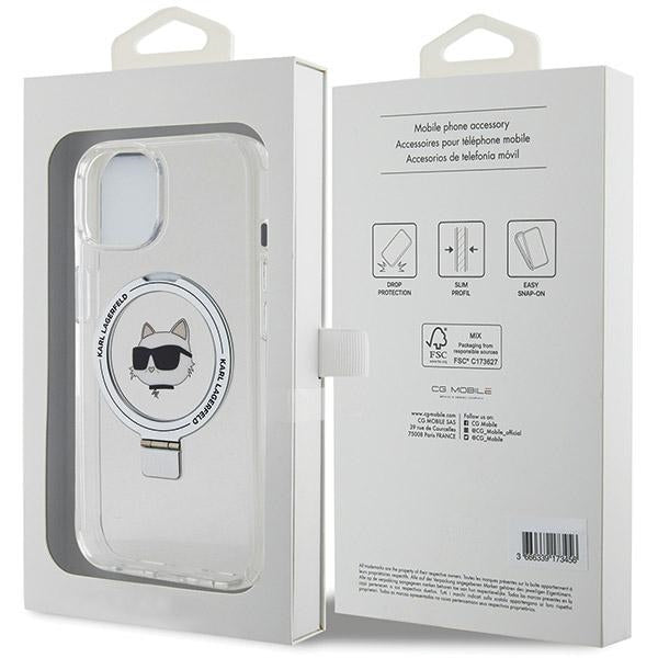 MagSafe futrola za Apple iPhone 15 Plus / 14 Plus, Karl Lagerfeld, Ring Stand Choupette's Head, Bijela