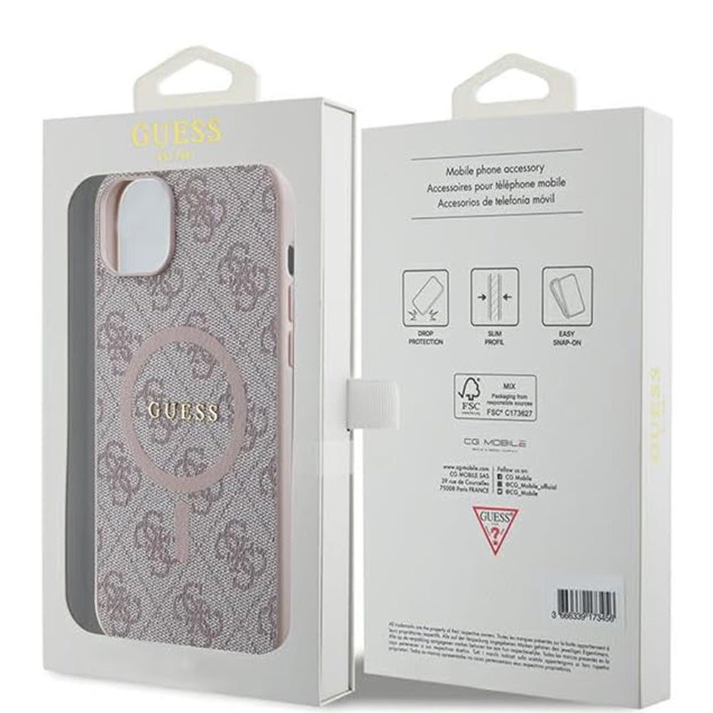 Futrola MagSafe za Apple iPhone 15 Plus, Guess, 4G Collection, Roza