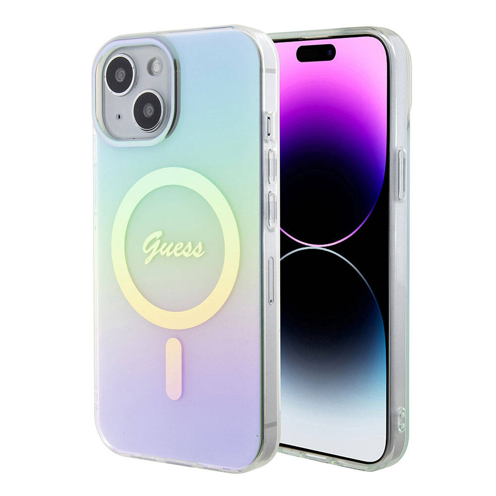 MagSafe futrola za Apple iPhone 15 Plus, Guess, IML Iridescent, Tirkizna