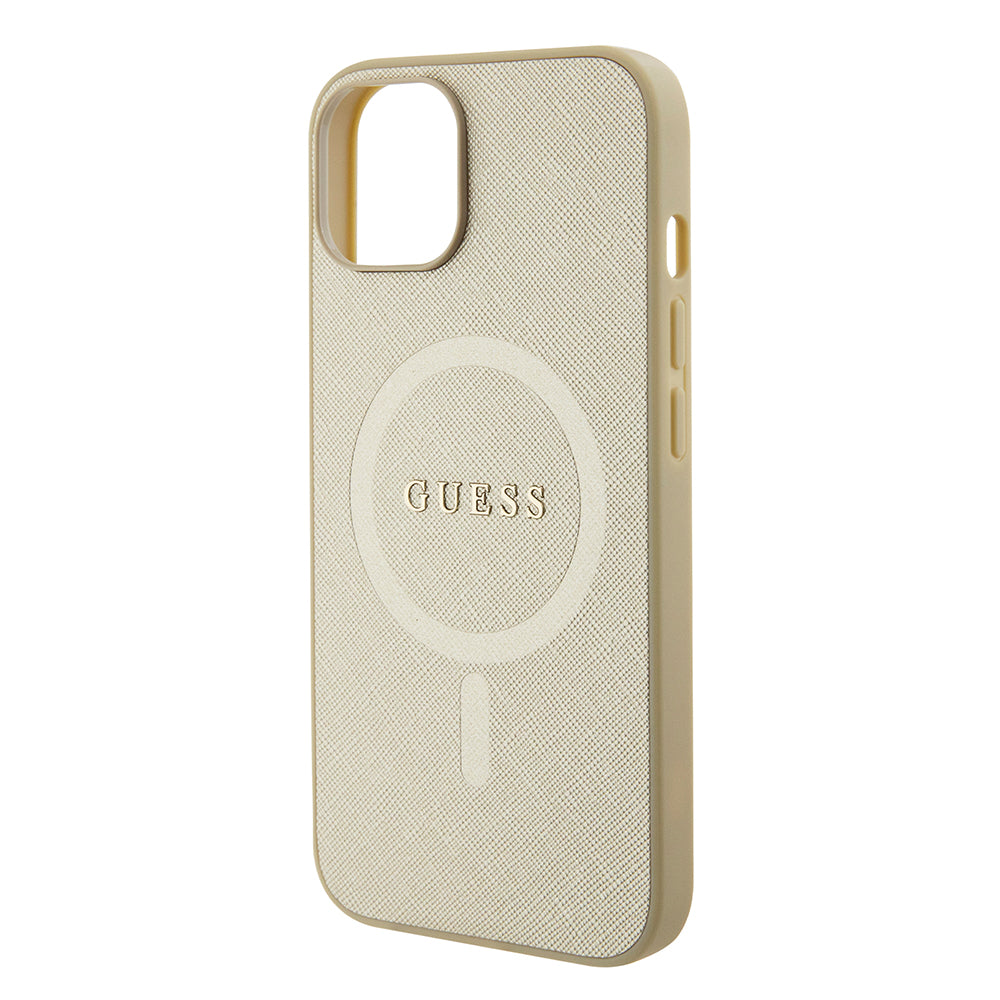 Futrola MagSafe za Apple iPhone 15 Plus, Guess, Saffiano, Zlatna