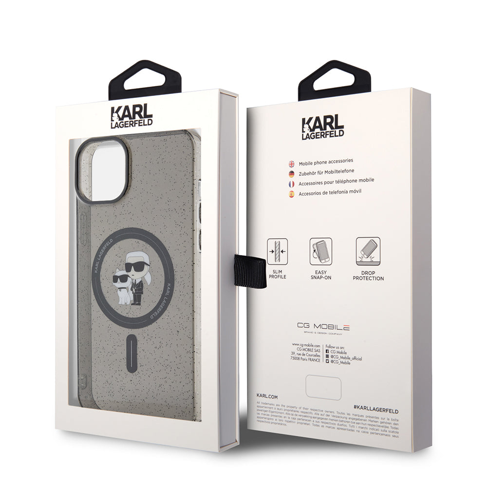 Futrola MagSafe za Apple iPhone 15 Plus, Karl Lagerfeld, Glitter, Crna