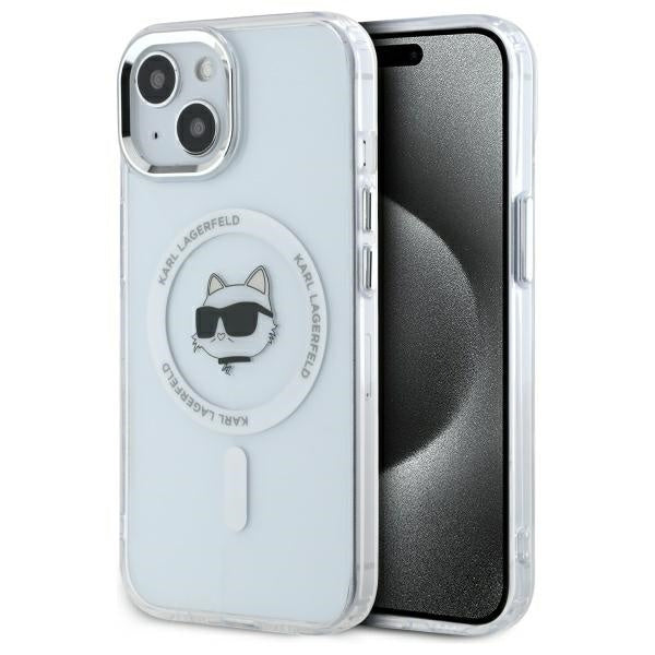 Husa MagSafe za Apple iPhone 15 Plus, Karl Lagerfeld, IML Metal Choupette's Head, Bijela