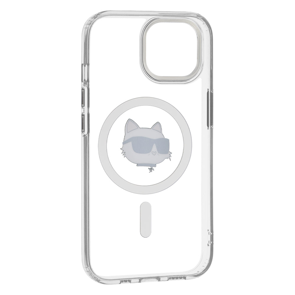 Husa MagSafe za Apple iPhone 15 Plus, Karl Lagerfeld, IML Metal Choupette's Head, Bijela