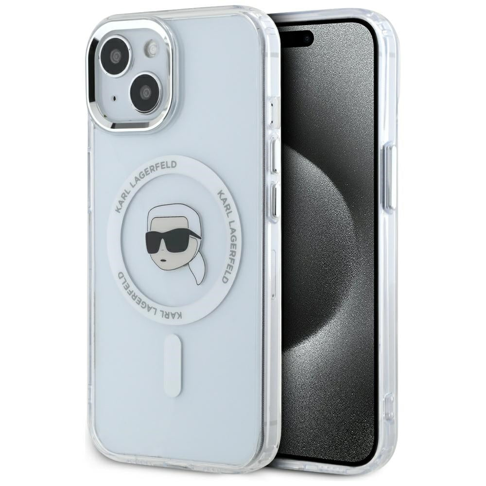 MagSafe futrola za Apple iPhone 15 Plus, Karl Lagerfeld, IML Metal Karl's Head, Bijela