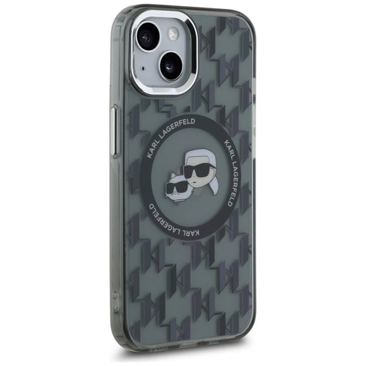 Futrola MagSafe za Apple iPhone 15 Plus, Karl Lagerfeld, IML Monogram Karl & Choupette's Heads, Crna