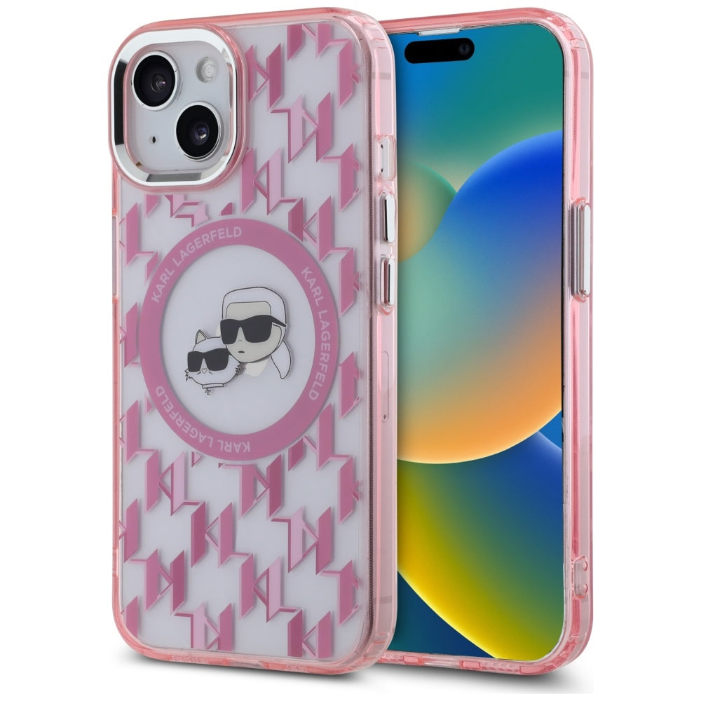 Futrola MagSafe za Apple iPhone 15 Plus, Karl Lagerfeld, IML Monogram Karl & Choupette's Heads, Roza