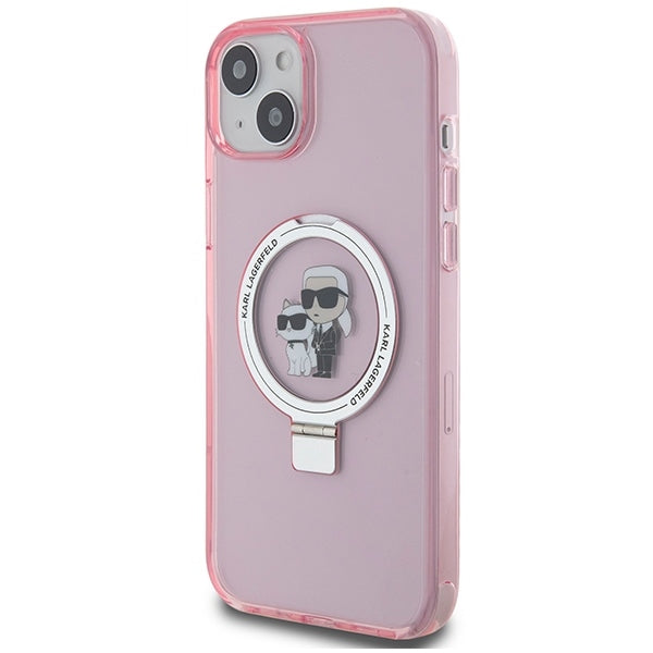 Futrola MagSafe za Apple iPhone 15 Plus, Karl Lagerfeld, Ring Stand Karl & Choupette, Roza