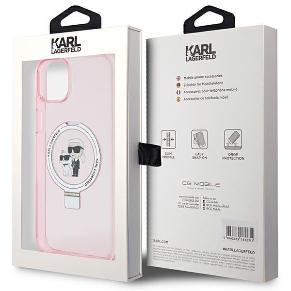 Futrola MagSafe za Apple iPhone 15 Plus, Karl Lagerfeld, Ring Stand Karl & Choupette, Roza