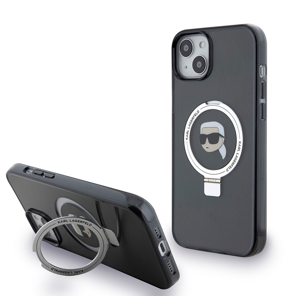 Futrola MagSafe za Apple iPhone 15 Plus, Karl Lagerfeld, Ring Stand Karl's Head, Crna