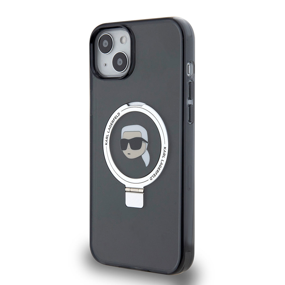 Futrola MagSafe za Apple iPhone 15 Plus, Karl Lagerfeld, Ring Stand Karl's Head, Crna