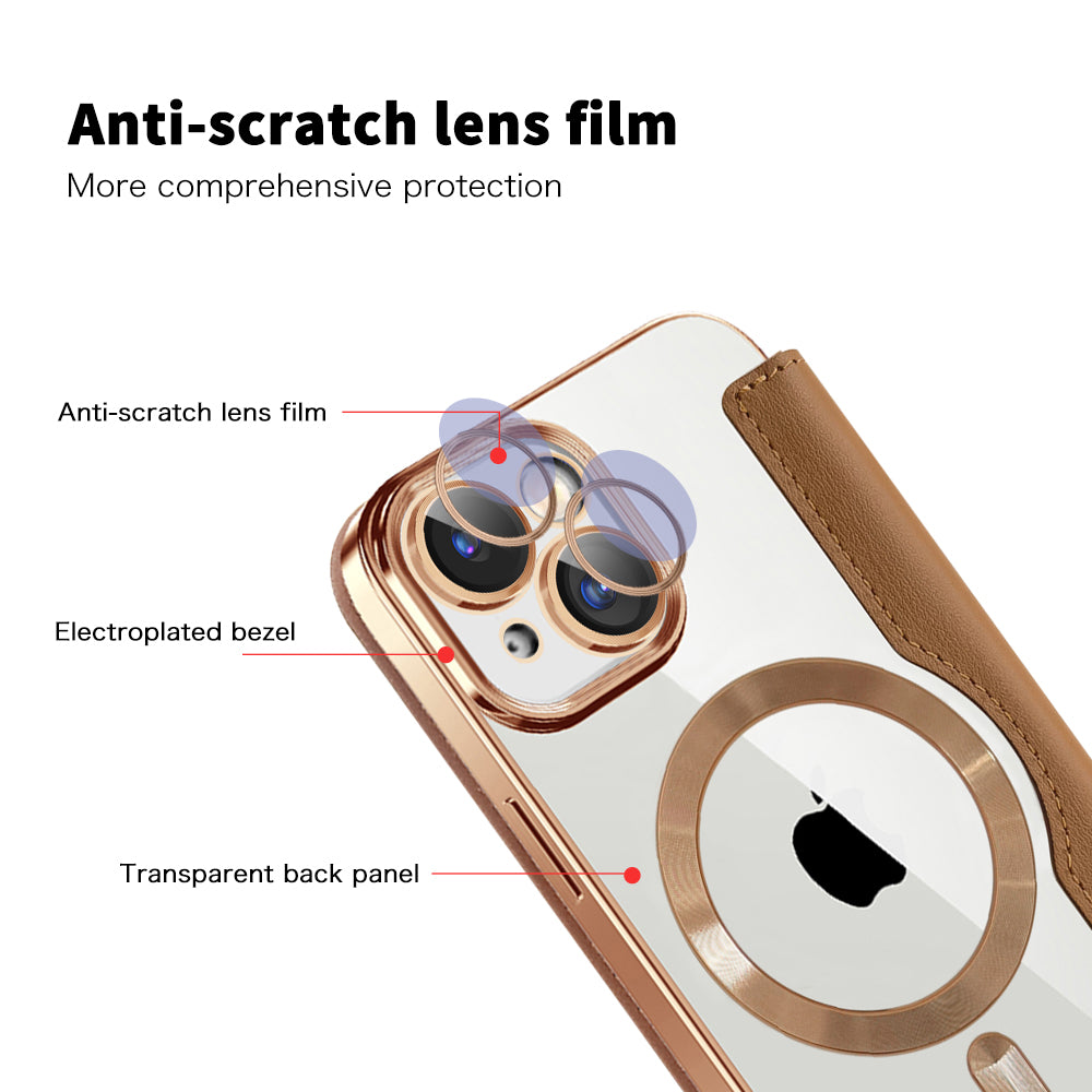 MagSafe futrola za Apple iPhone 15 Plus, Techsuit, SmartMag Book, Smeđa