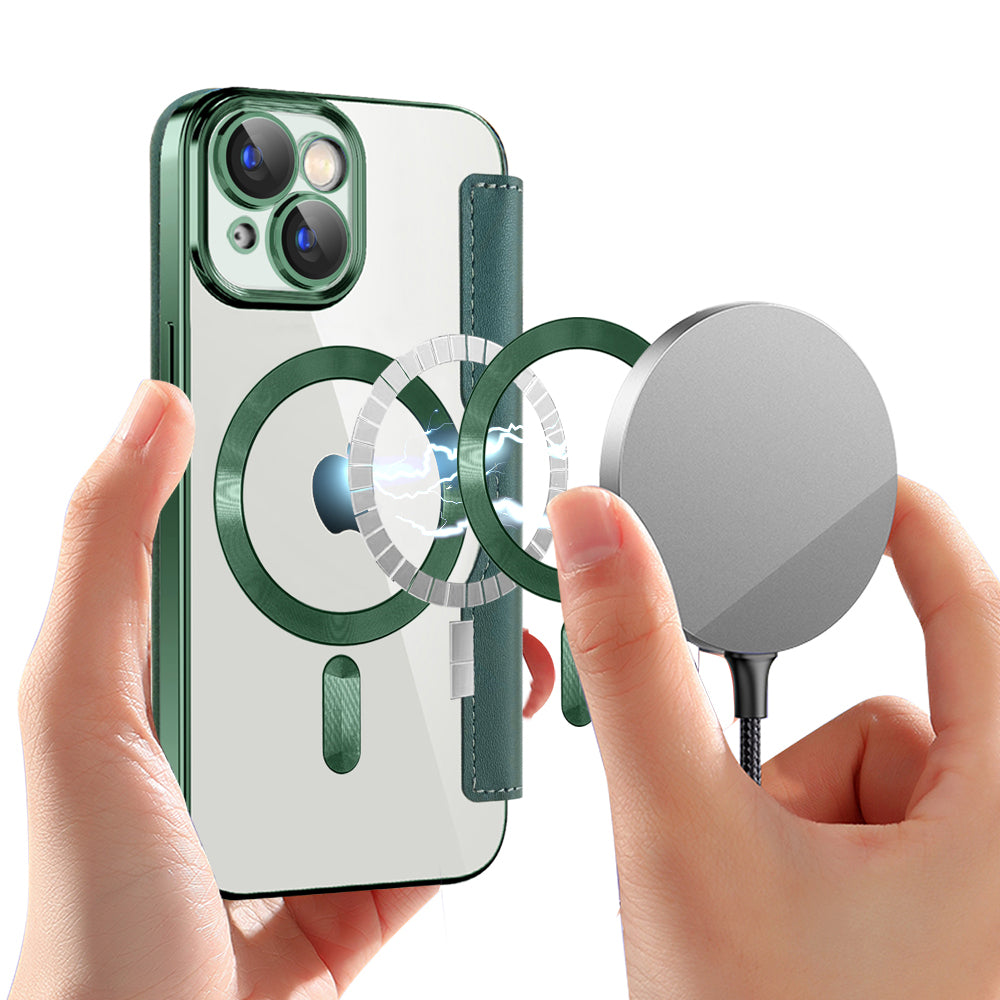 MagSafe futrola za Apple iPhone 15 Plus, Techsuit, SmartMag Book, Zelena