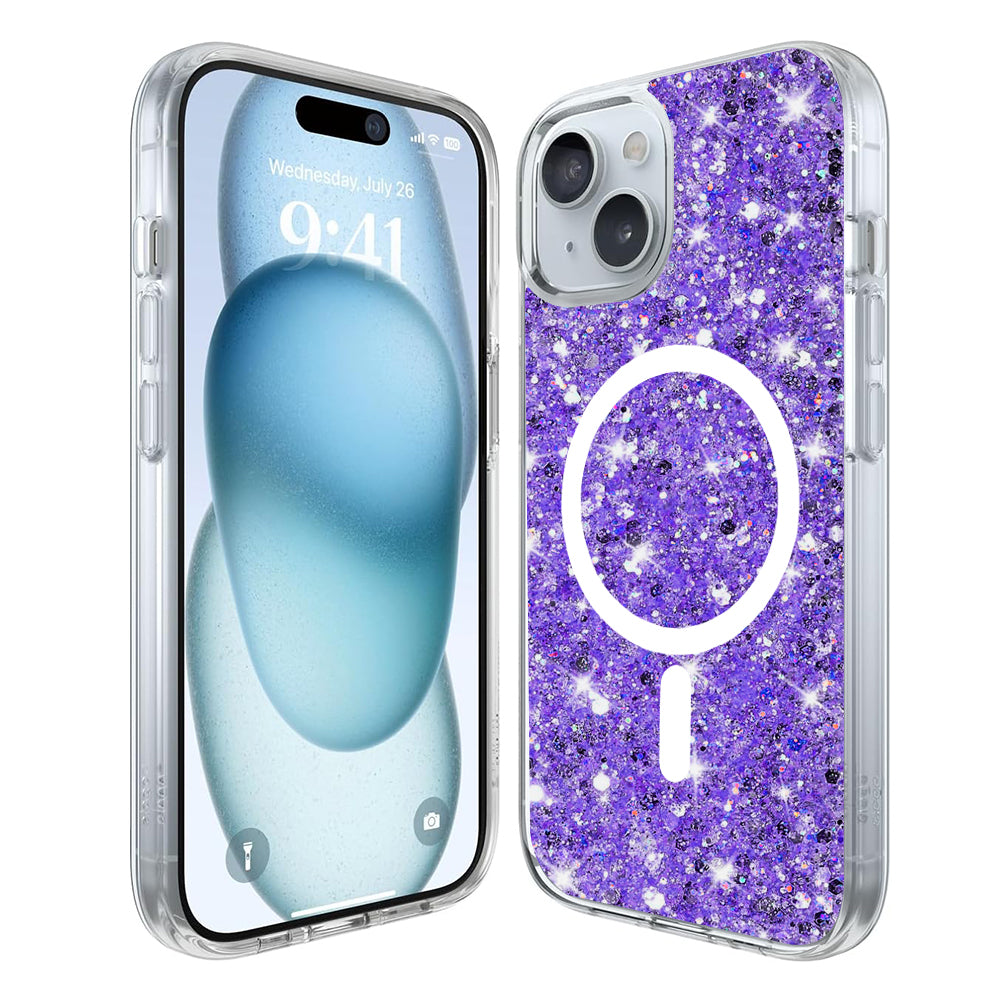 MagSafe futrola za Apple iPhone 15 Plus, Techsuit, Sjajni Glitter, Ljubičasta