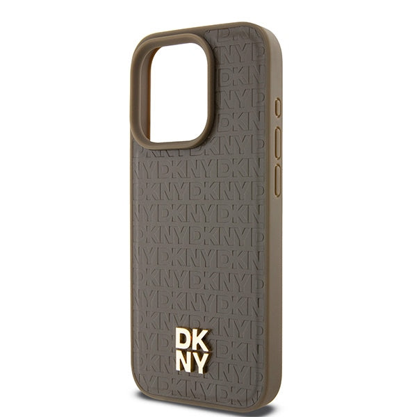 Futrola MagSafe za Apple iPhone 15 Pro, DKNY, Monogram uzorak metalni logo, smeđa