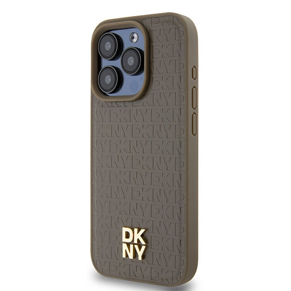 Futrola MagSafe za Apple iPhone 15 Pro, DKNY, Monogram uzorak metalni logo, smeđa