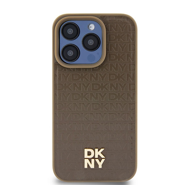 Futrola MagSafe za Apple iPhone 15 Pro, DKNY, Monogram uzorak metalni logo, smeđa