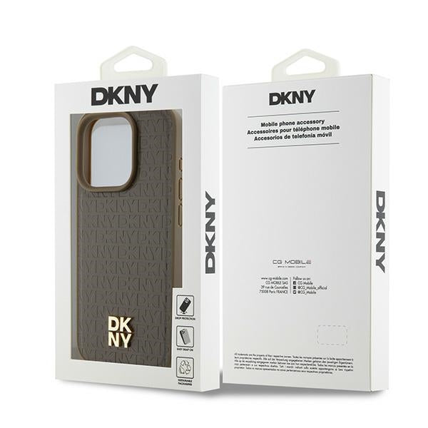 Futrola MagSafe za Apple iPhone 15 Pro, DKNY, Monogram uzorak metalni logo, smeđa