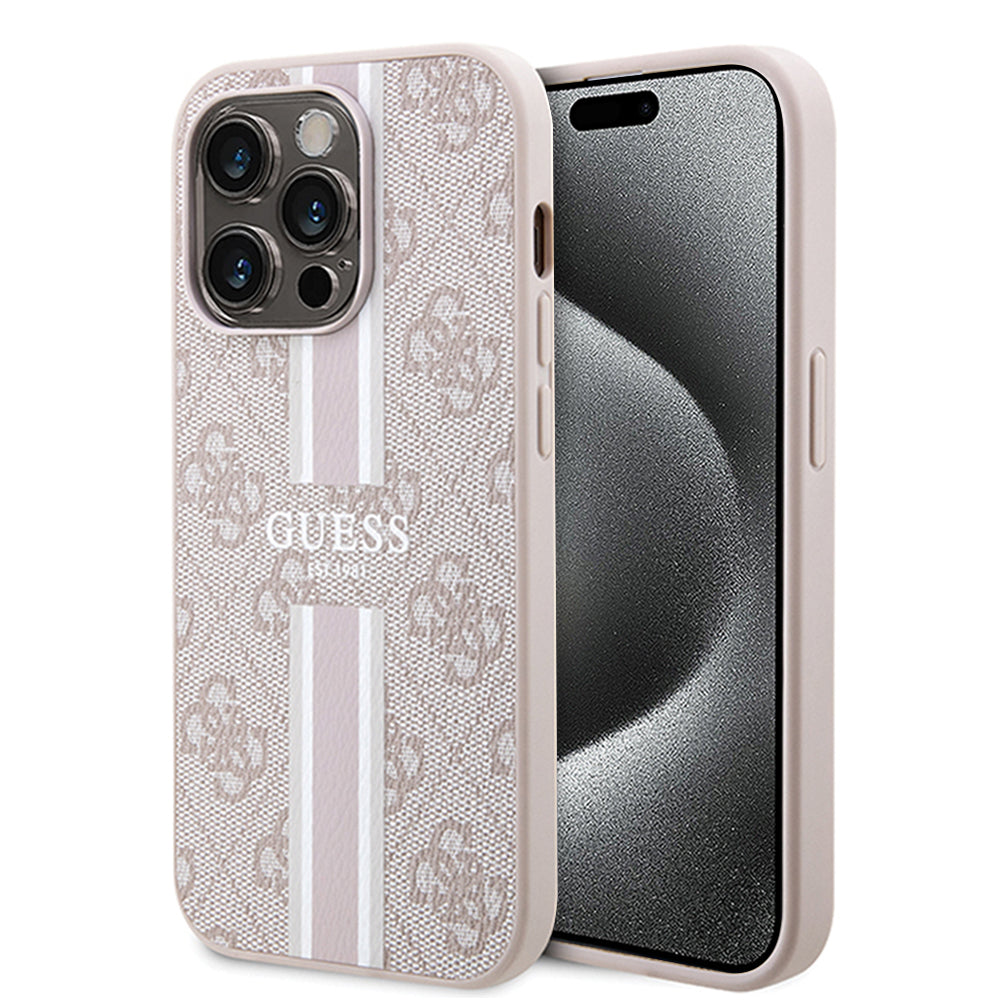 MagSafe futrola za Apple iPhone 15 Pro, Guess, 4G Printed Stripes, Roza