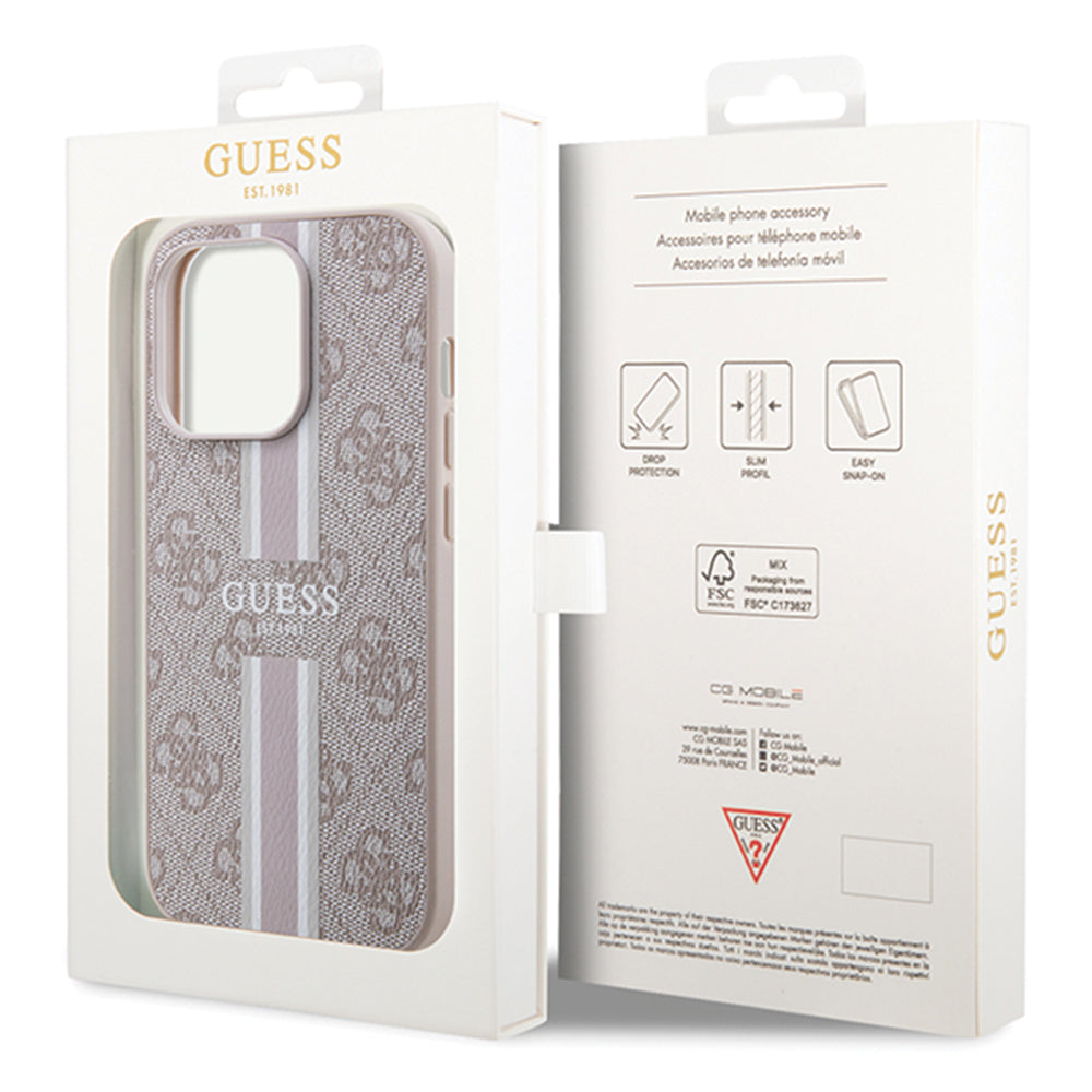 MagSafe futrola za Apple iPhone 15 Pro, Guess, 4G Printed Stripes, Roza