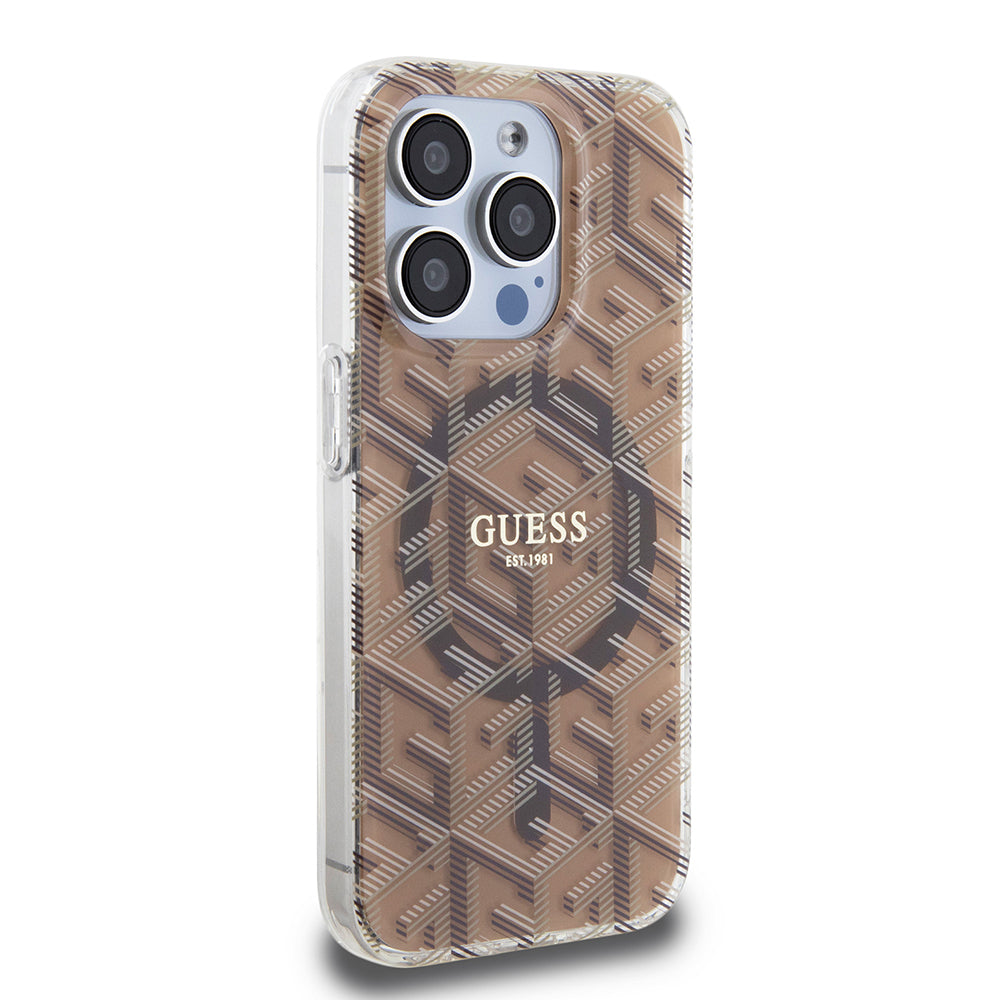 Futrola MagSafe za Apple iPhone 15 Pro, Guess, IML Gcube, Smeđa