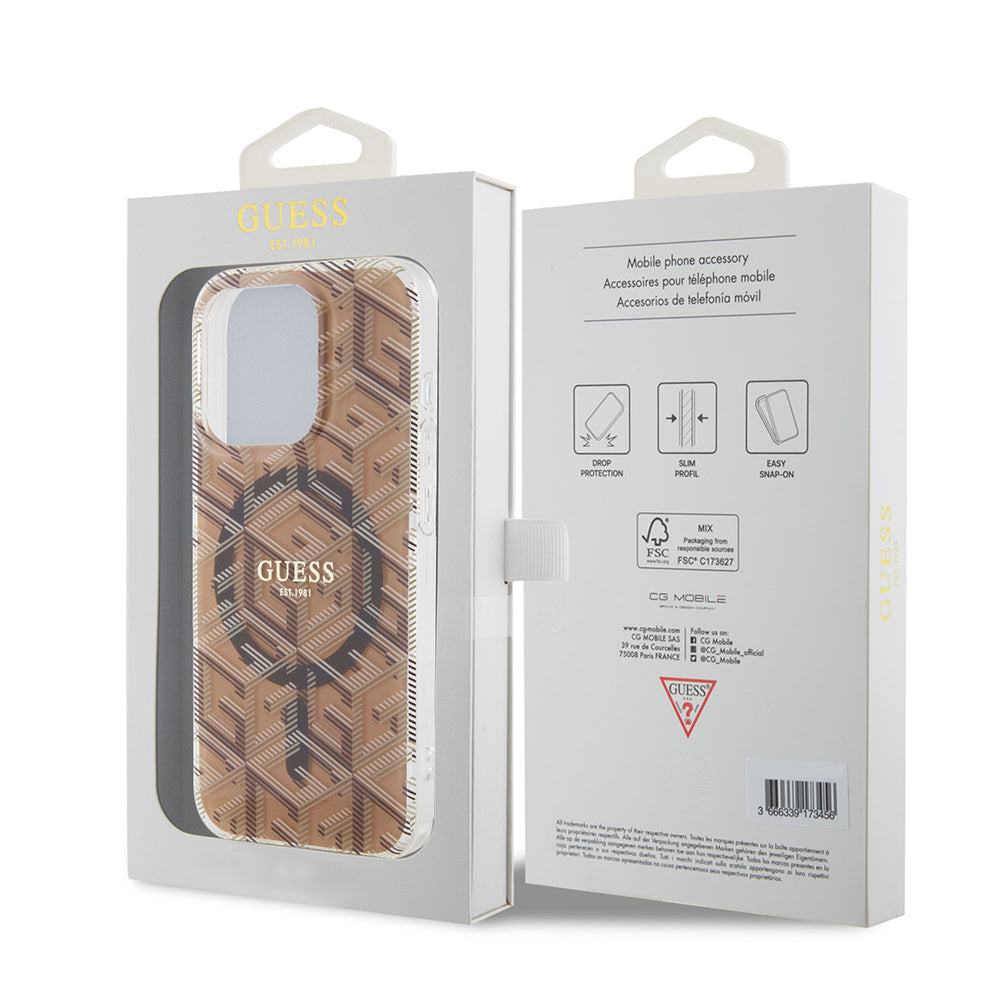 Futrola MagSafe za Apple iPhone 15 Pro, Guess, IML Gcube, Smeđa