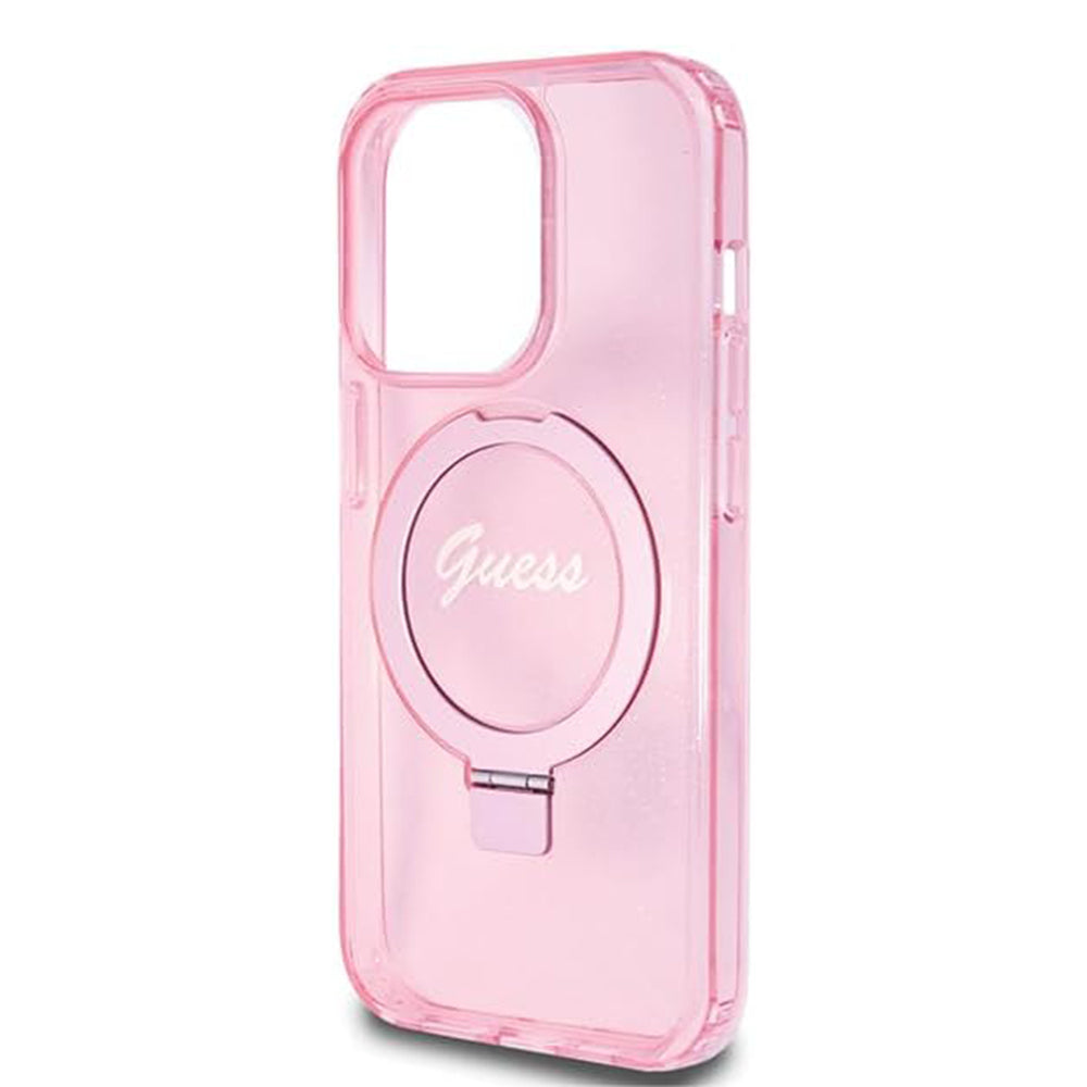 Futrola MagSafe za Apple iPhone 15 Pro, Guess, IML Ring Stand Glitter, Roza