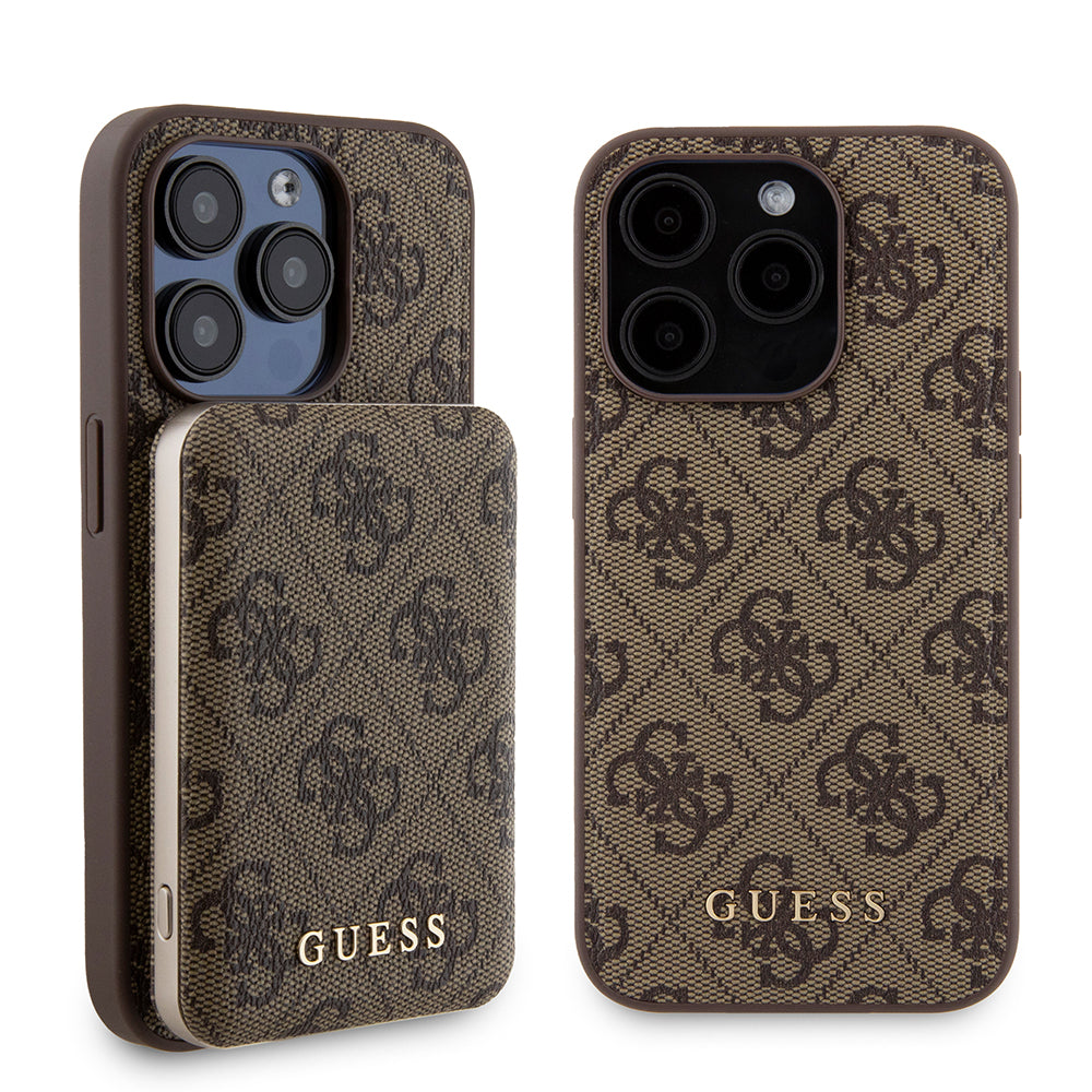 MagSafe futrola za Apple iPhone 15 Pro, Guess, Powerbank 4G Metal Logo, Smeđa