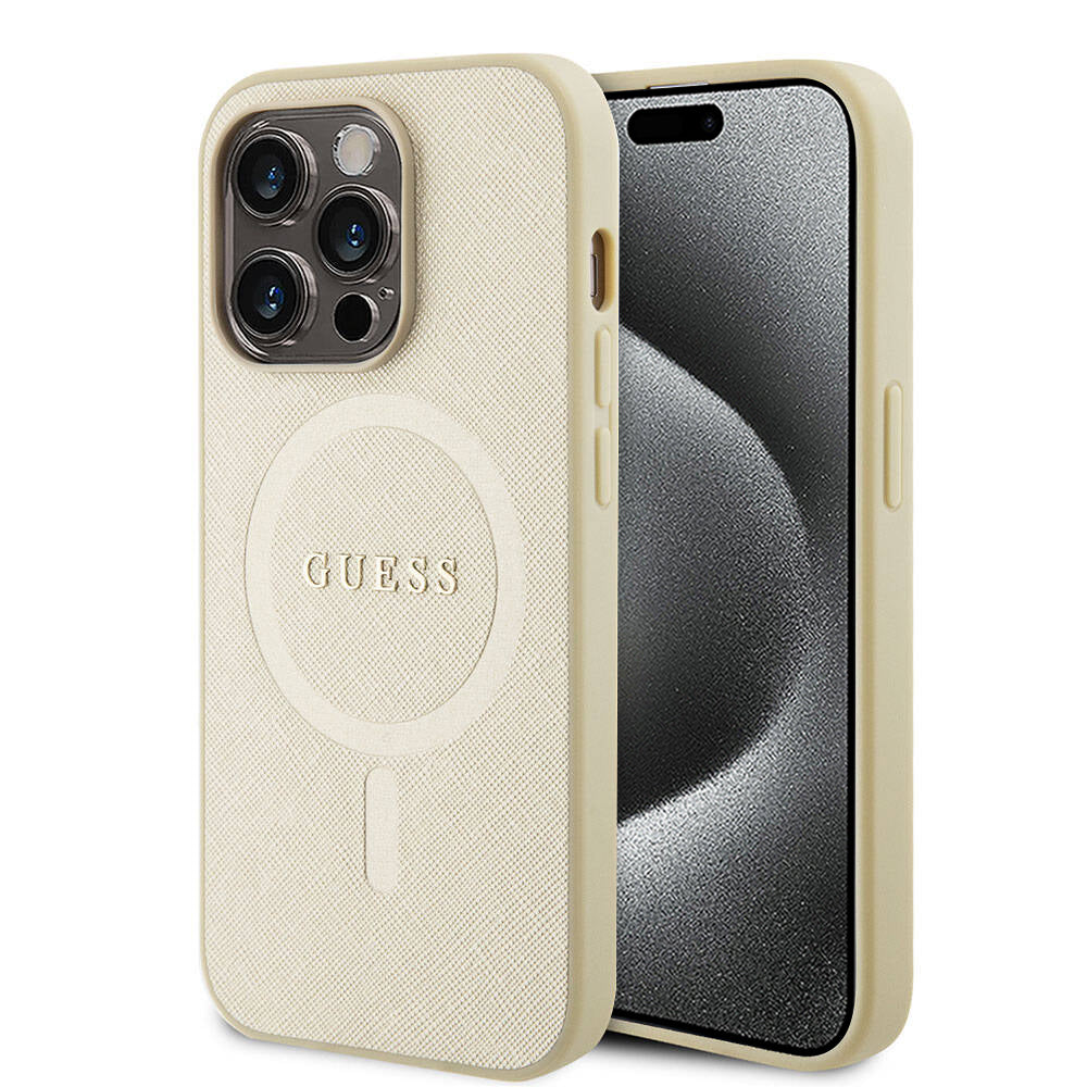 Futrola MagSafe za Apple iPhone 15 Pro, Guess, Saffiano, Bež
