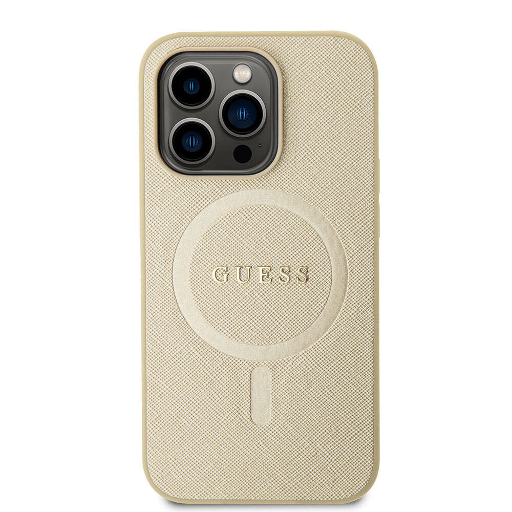 Futrola MagSafe za Apple iPhone 15 Pro, Guess, Saffiano, Bež