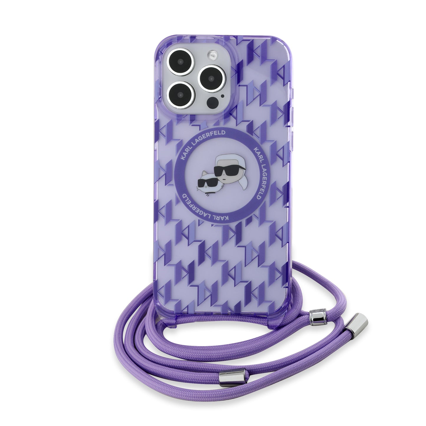 Futrola MagSafe za Apple iPhone 15 Pro, Karl Lagerfeld, IML Crossbody Monogram Karl & Choupette's Heads, Ljubičasta