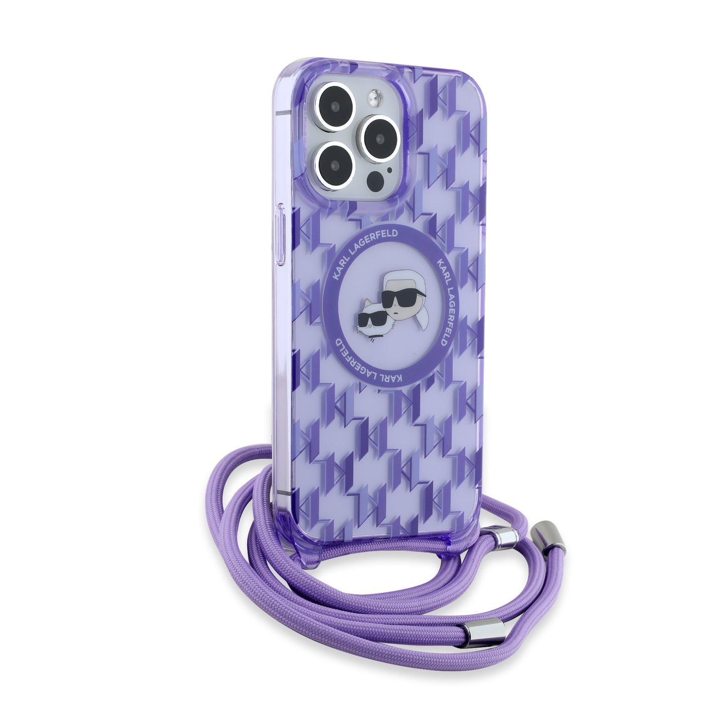 Futrola MagSafe za Apple iPhone 15 Pro, Karl Lagerfeld, IML Crossbody Monogram Karl & Choupette's Heads, Ljubičasta