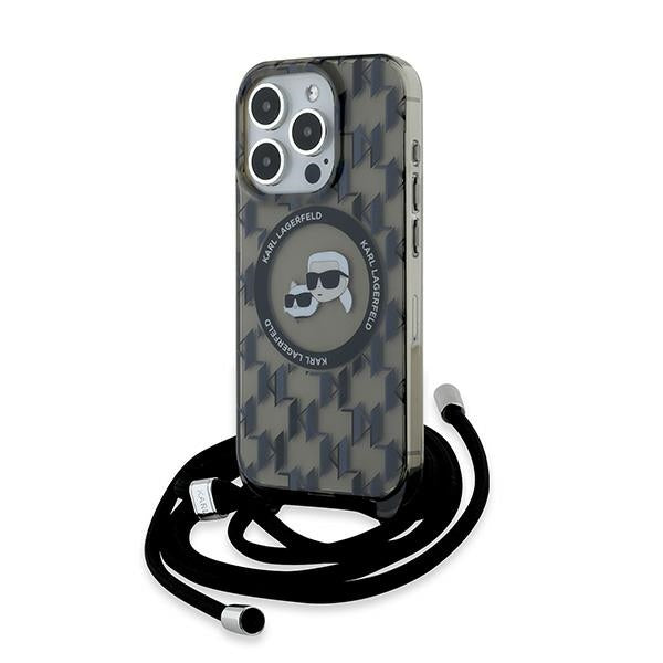 MagSafe futrola za Apple iPhone 15 Pro, Karl Lagerfeld, IML Crossbody Monogram Karl & Choupette's Heads, Crna