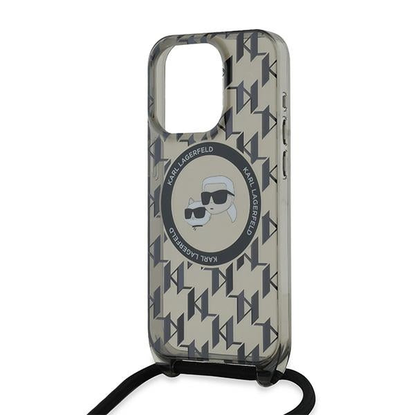 MagSafe futrola za Apple iPhone 15 Pro, Karl Lagerfeld, IML Crossbody Monogram Karl & Choupette's Heads, Crna