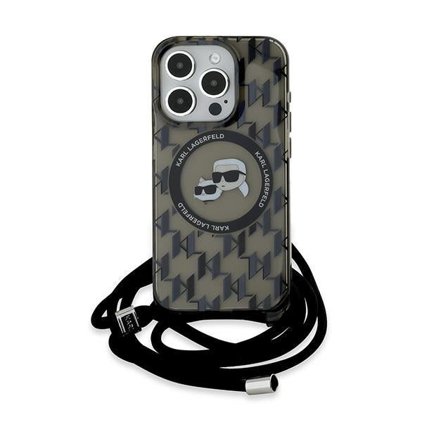 MagSafe futrola za Apple iPhone 15 Pro, Karl Lagerfeld, IML Crossbody Monogram Karl & Choupette's Heads, Crna