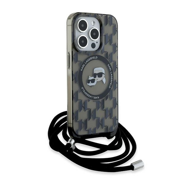 MagSafe futrola za Apple iPhone 15 Pro, Karl Lagerfeld, IML Crossbody Monogram Karl & Choupette's Heads, Crna