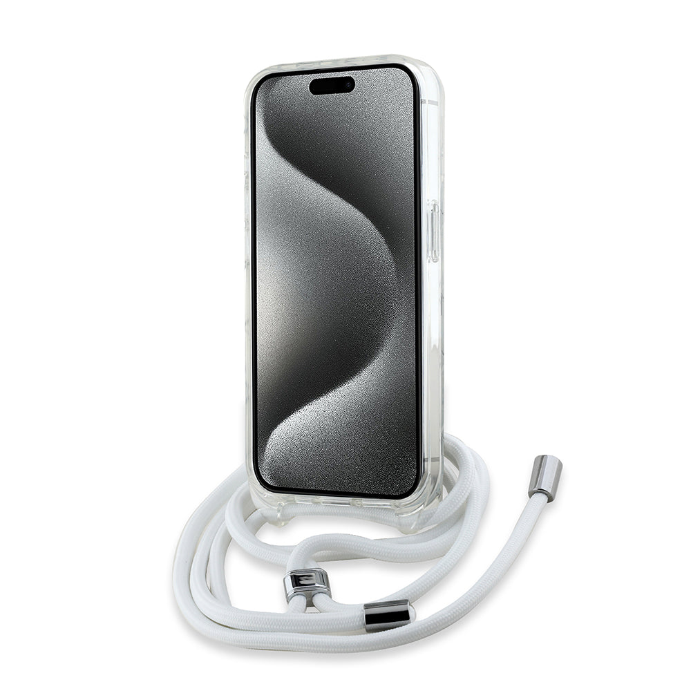 MagSafe futrola za Apple iPhone 15 Pro, Karl Lagerfeld, IML Crossbody Monogram Karl & Choupette's Heads, Prozirna