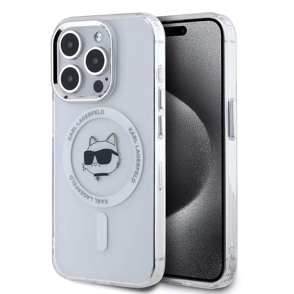 Futrola MagSafe za Apple iPhone 15 Pro, Karl Lagerfeld, IML Metal Choupette's Head, Bijela