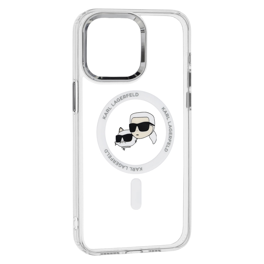 Futrola MagSafe za Apple iPhone 15 Pro, Karl Lagerfeld, IML Metal Karl & Choupette's Heads, Bijela